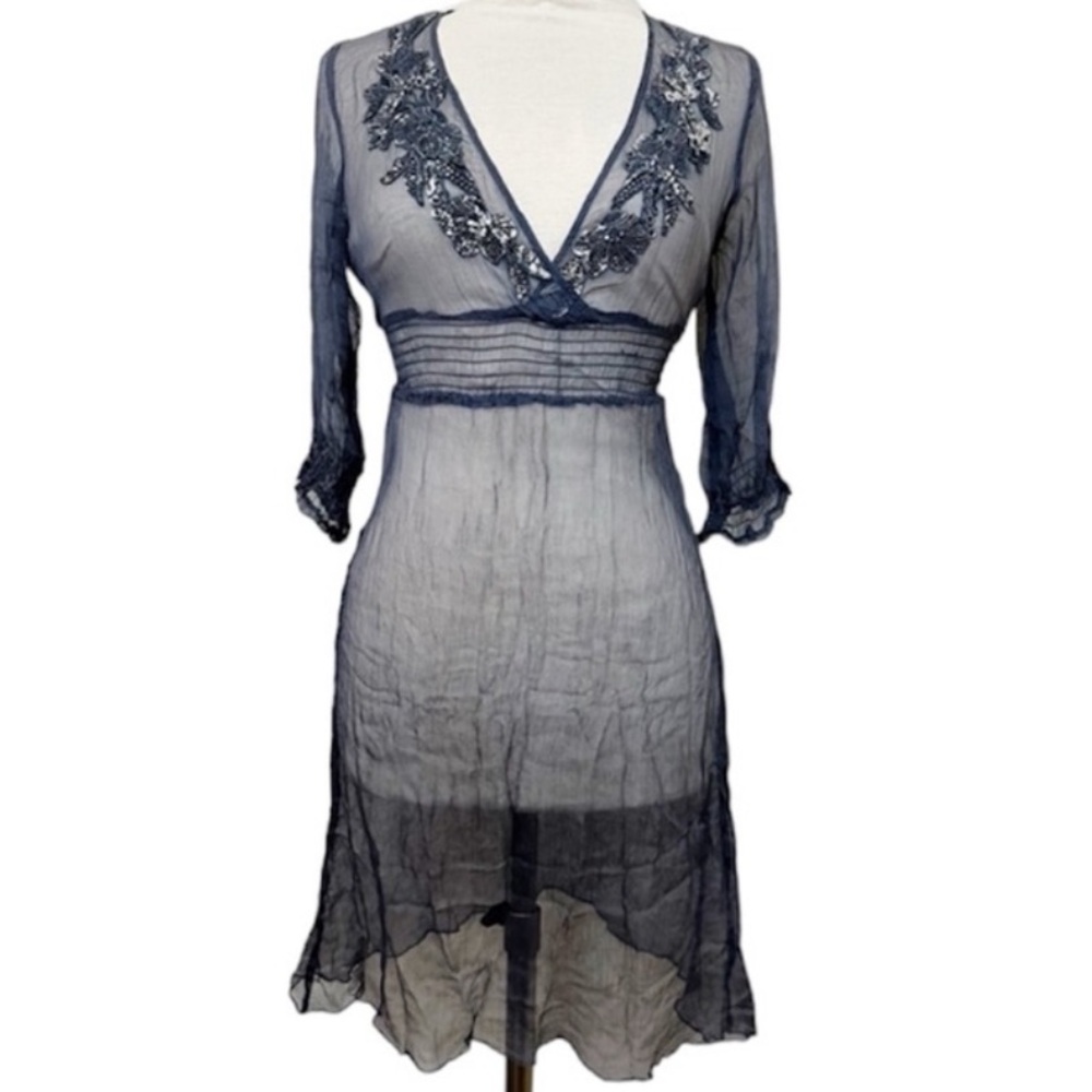 Johnny Was For Love and Liberty Sz‎ S-M Sheer Blue Dress